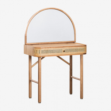 Oak Veneer Dressing Table With Mirror Edwina Natural Wood - Sklum