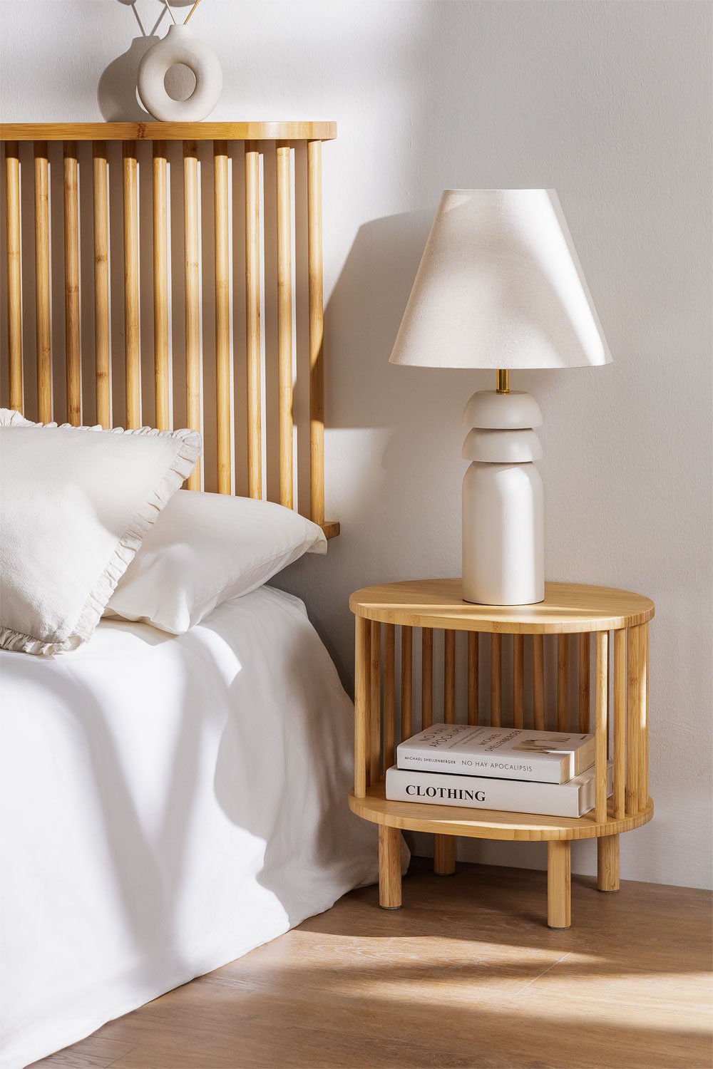 White bamboo store bedside table