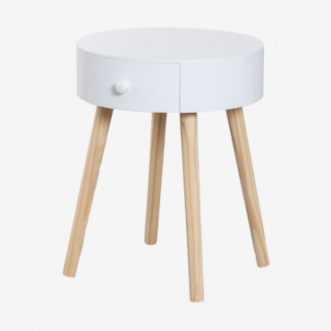 Round Bedside Table Ø40 Cm In Lamba Wood White - Sklum