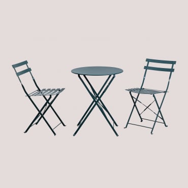 Garden Table Set Round Ø60 Cm In Steel And 2 Folding Garden Chairs Sergey Jungle Green - Sklum