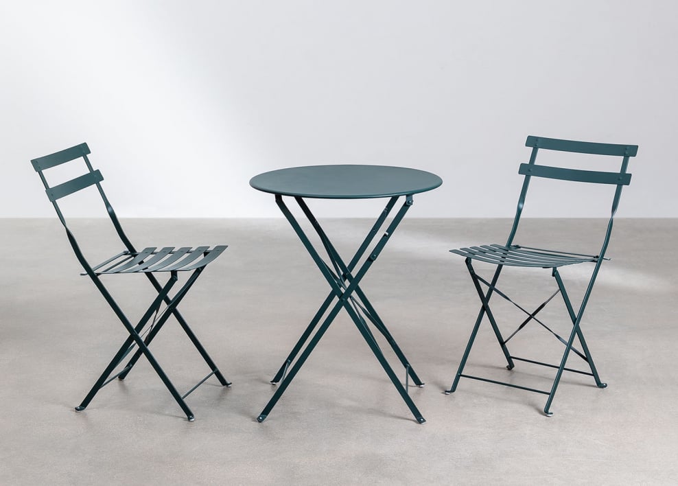 Set of Table Ø60 cm and 2 Folding Chairs Sergey