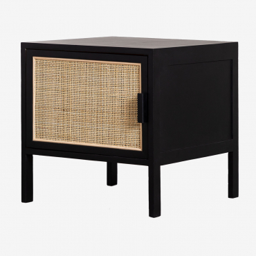Square Bedside Table 40x40 Cm In Rattan And Wood Reyna Black - Sklum