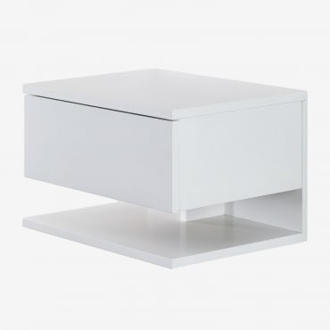 Floating Bedside Table 40x30 Cm With Drawer Griviza White - Sklum