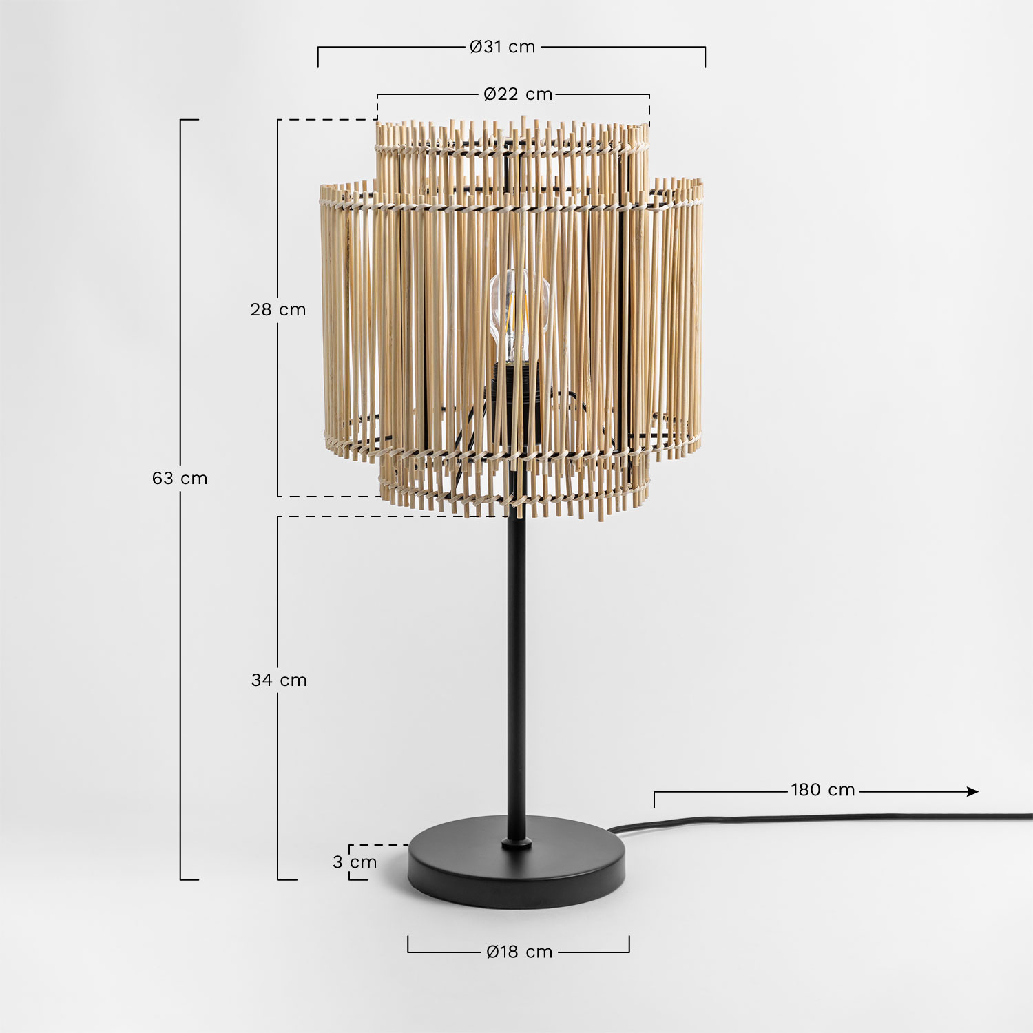 Bamboo Table Lamp Kapua , medidas