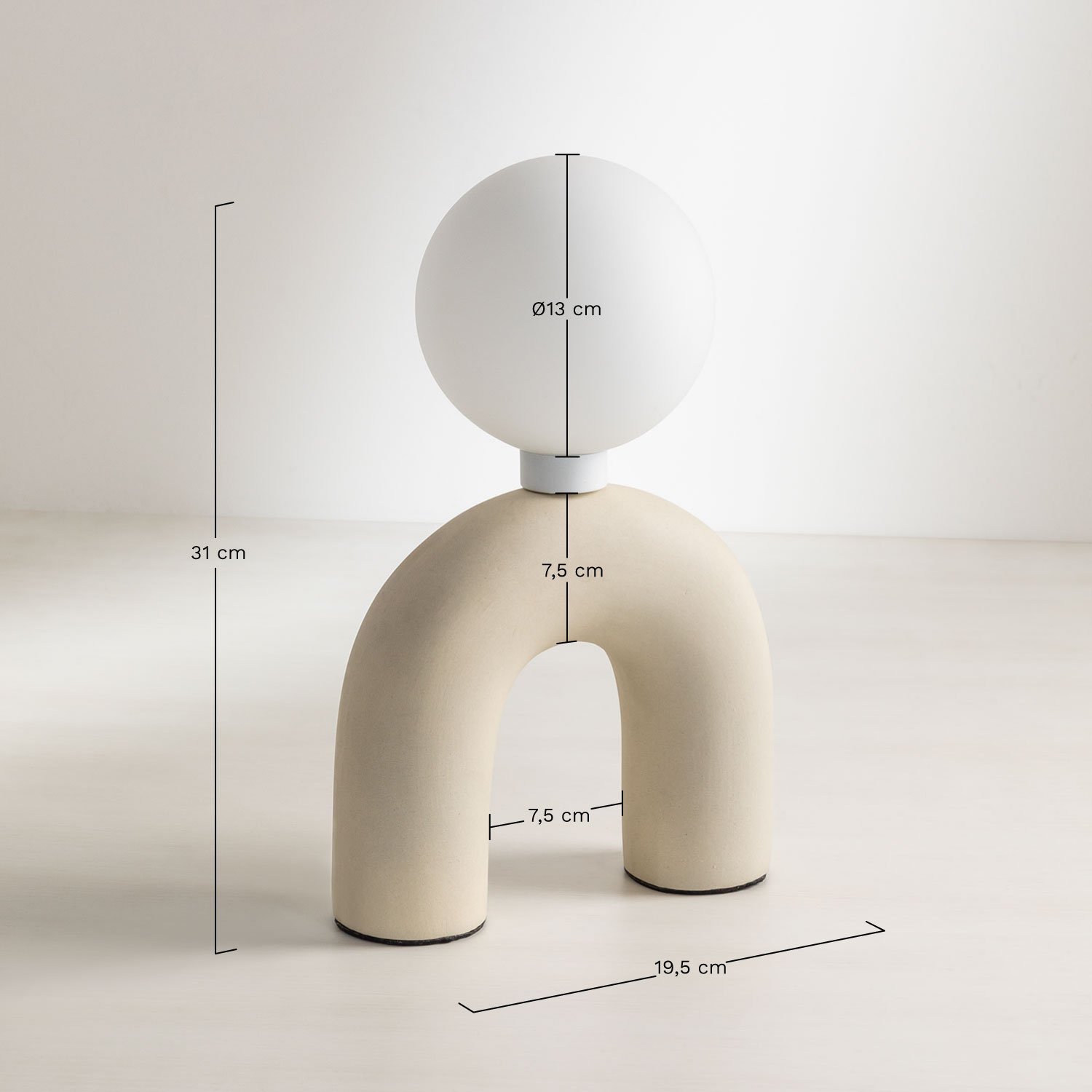 Ceramic table lamp with Galva glass ball, medidas