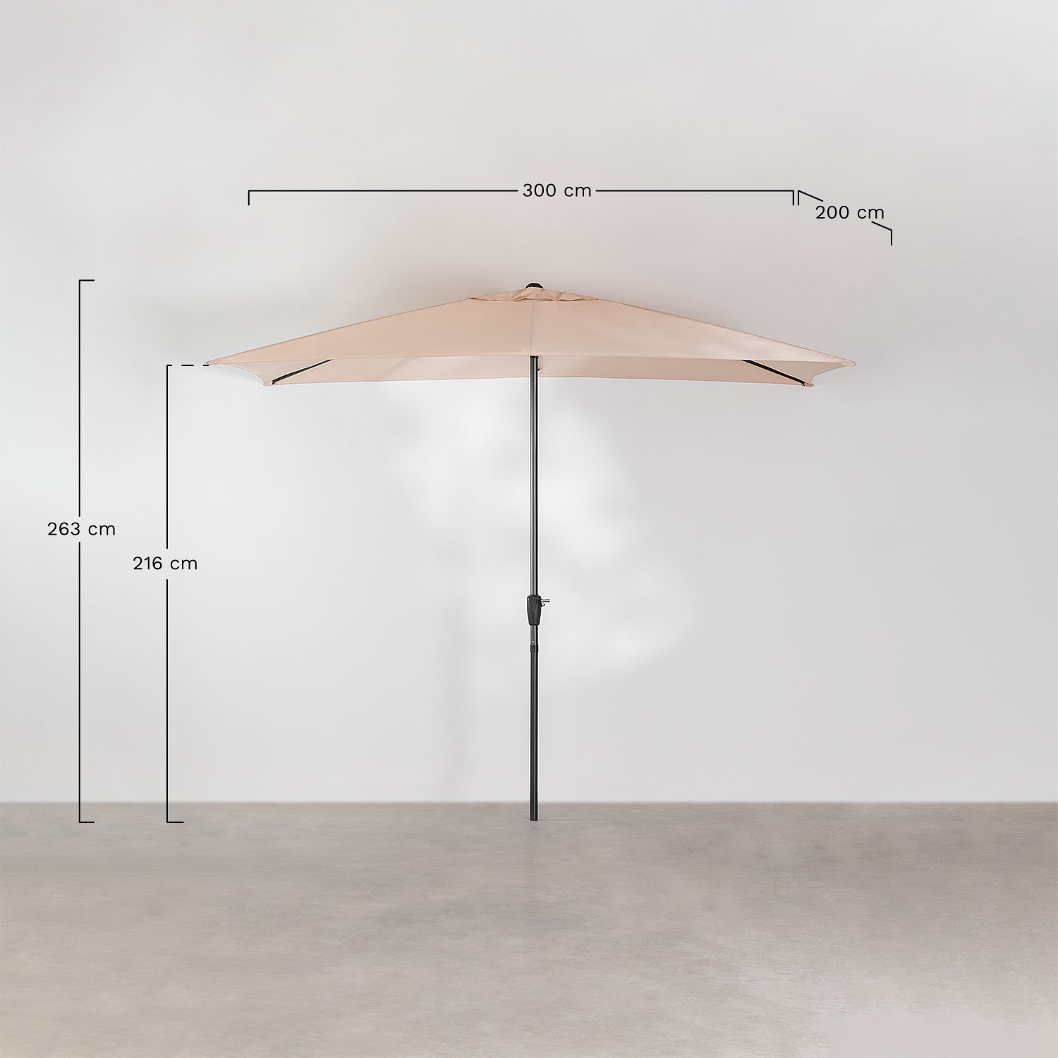 Itzal 200x300 cm fabric and aluminum umbrella, medidas