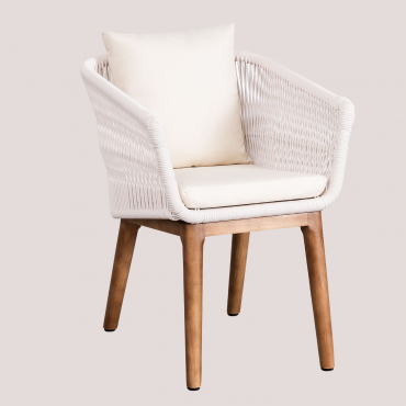 Barker Garden Chair In Acacia Wood And Braided Rope Gardenia White - Sklum