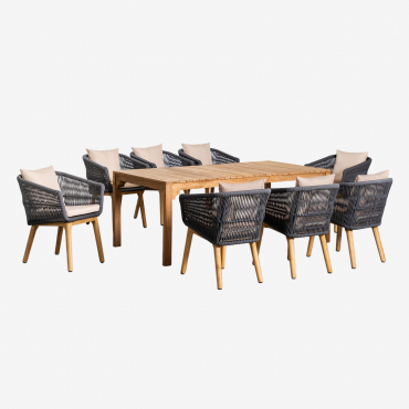 The Donal Rectangular Wooden Garden Table (200x100 Cm) And 8 Barker Garden Chairs Set Grey Anthracite - Sklum