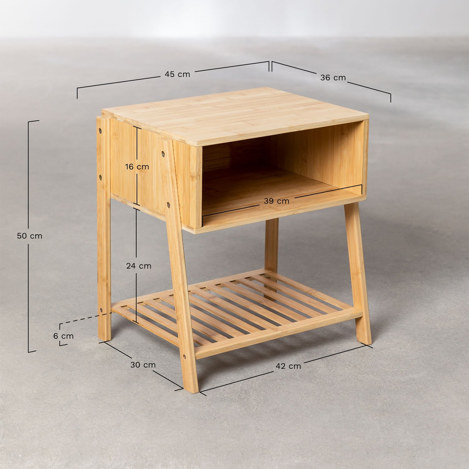 Natela bamboo bedside table, medidas