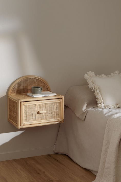 Floating rectangular bedside table 45x30 cm in Yivisc rattan