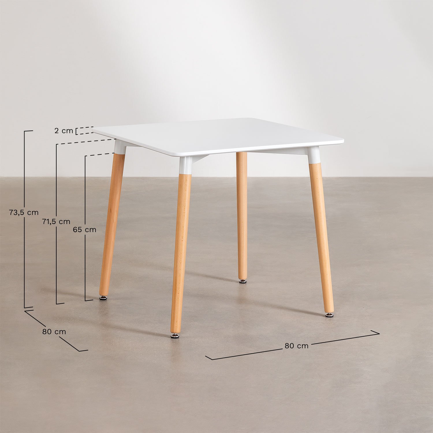 Square kitchen table 80x80 cm in beech wood and MDF Royal, medidas