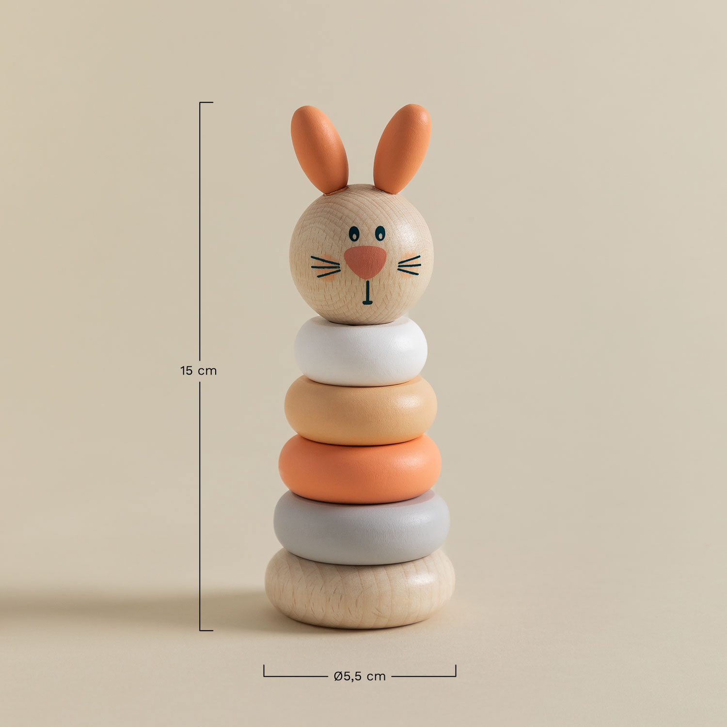 Bungo Kids wooden stacking rings, medidas