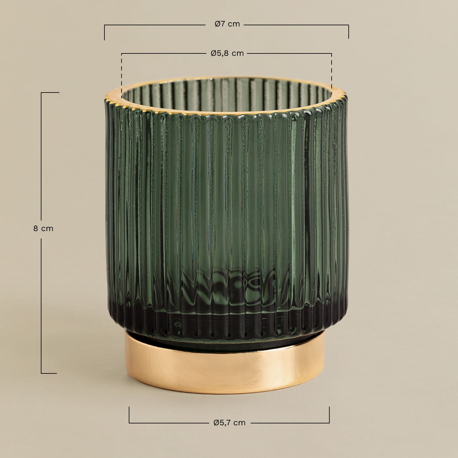 July glass candle holder, medidas