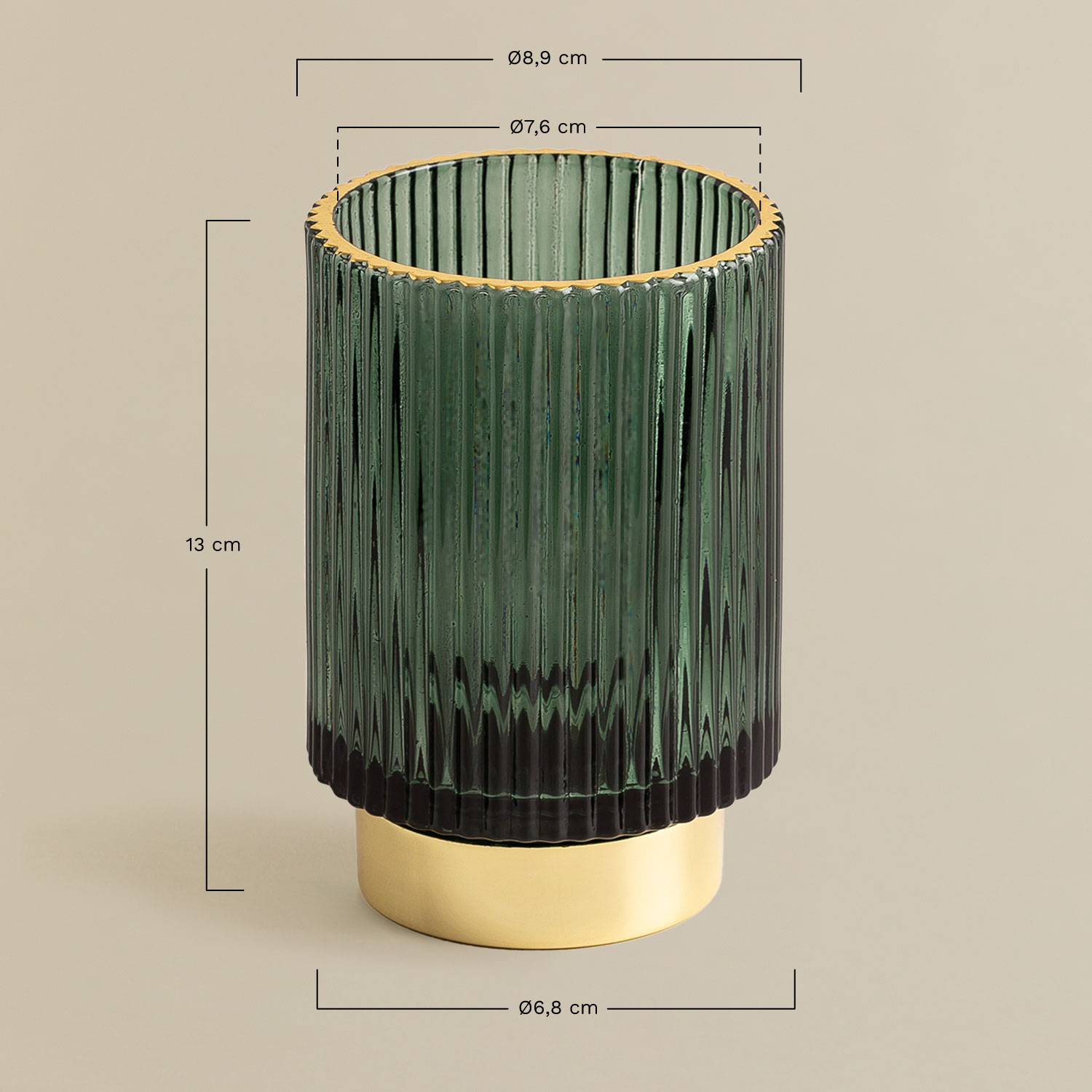 July glass candle holder, medidas