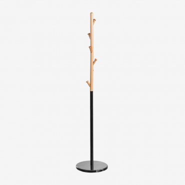 Lauso Beech Wood And Marble Standing Coat Rack Black - Sklum