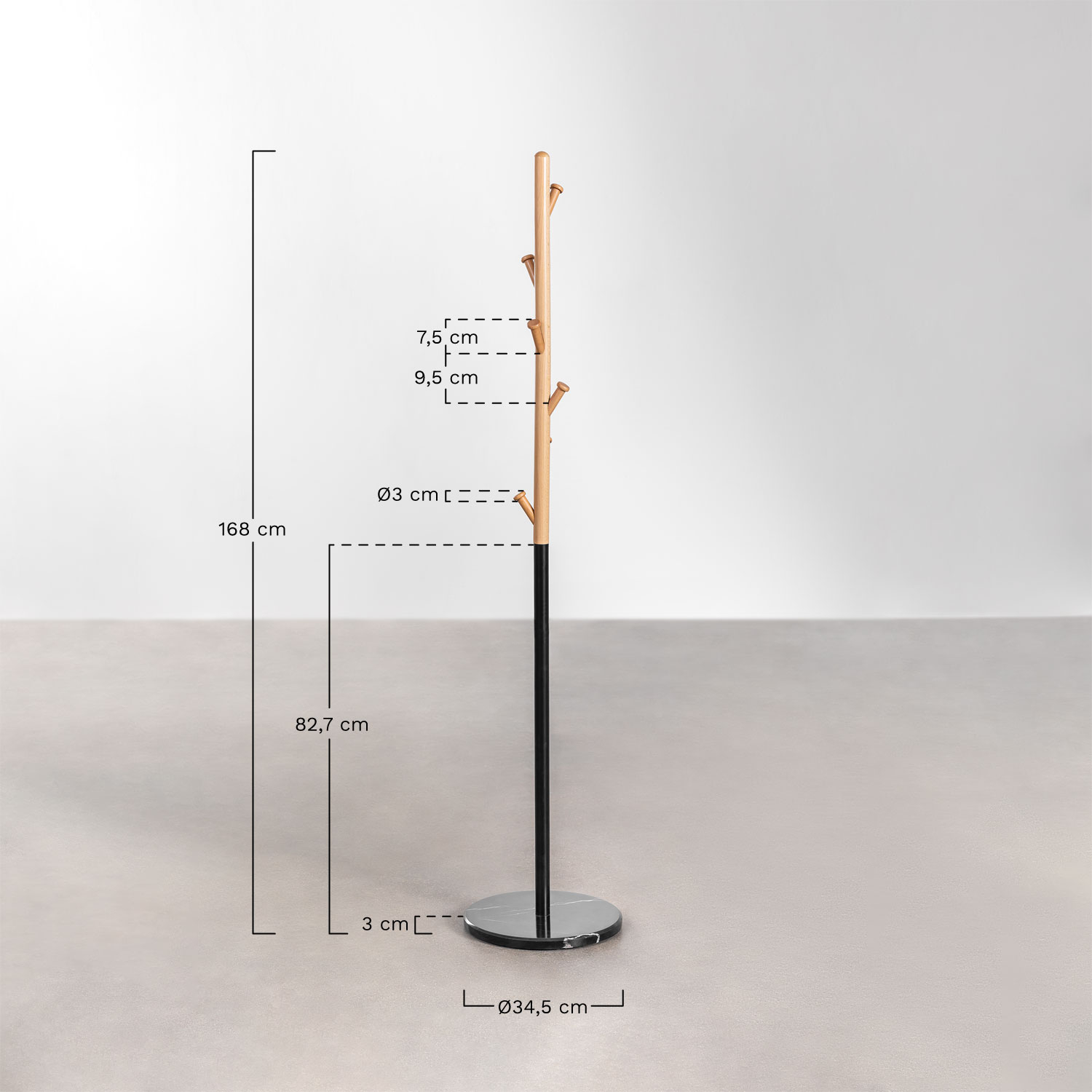 Lauso metal & beech wood coat hanger, medidas