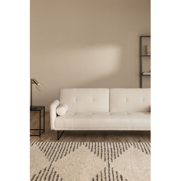 Jehrd 3 Seater Reclinable Shearling Sofa Teddy Fabric White & Metal - Negro - Sklum