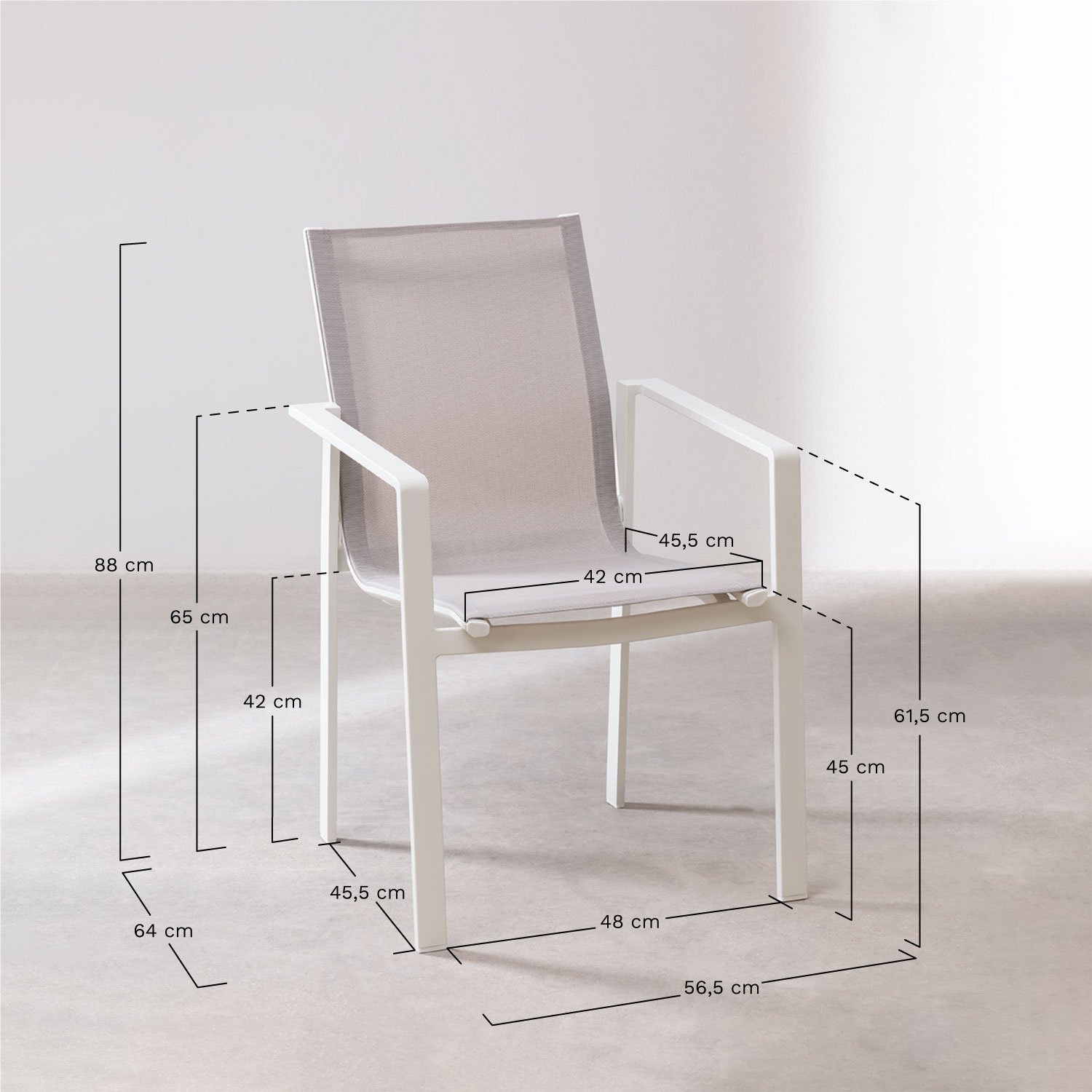 Pack of 4 Eika aluminum garden chairs, medidas