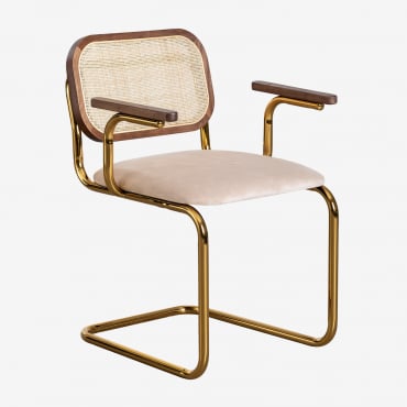 Tento Gold Vintage Rattan Dining Chair With Armrests Caramel & Golden - Sklum