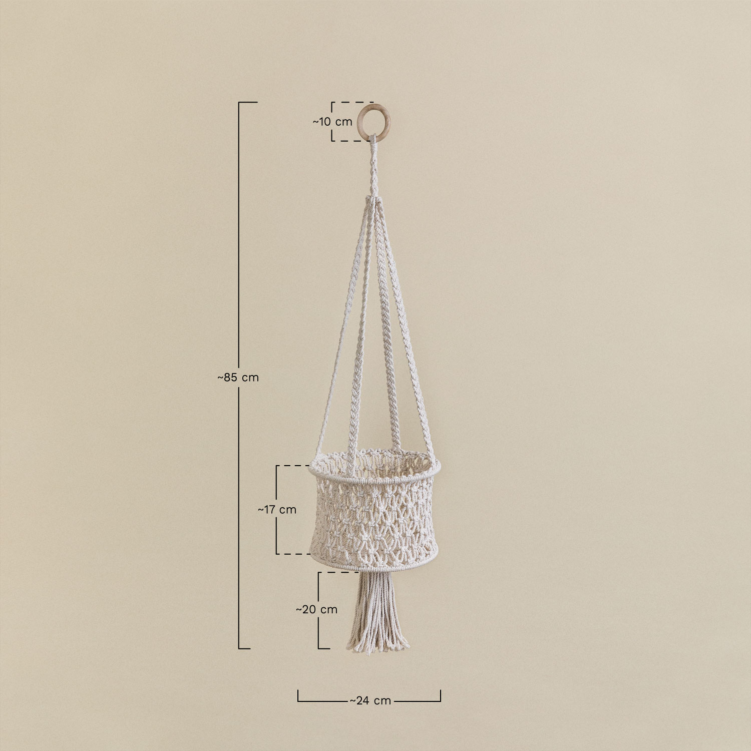 Mitridas macrame hanging planter, medidas