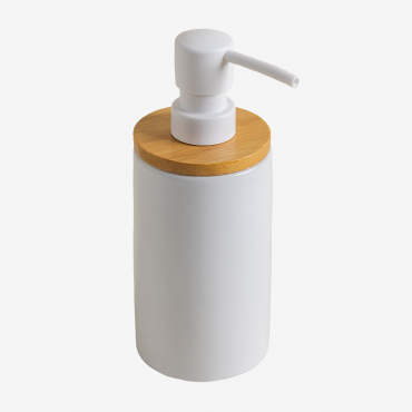 Elvan Ceramic And Bamboo Soap Dispenser White - Sklum