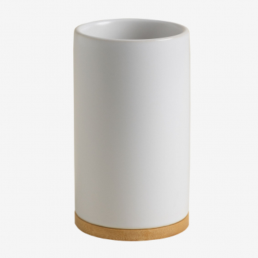 Elvan Ceramic And Bamboo Toothbrush Holder White - Sklum