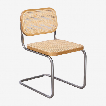 Tento Rattan Dining Chair Natural Wood & Grey Brass - Sklum