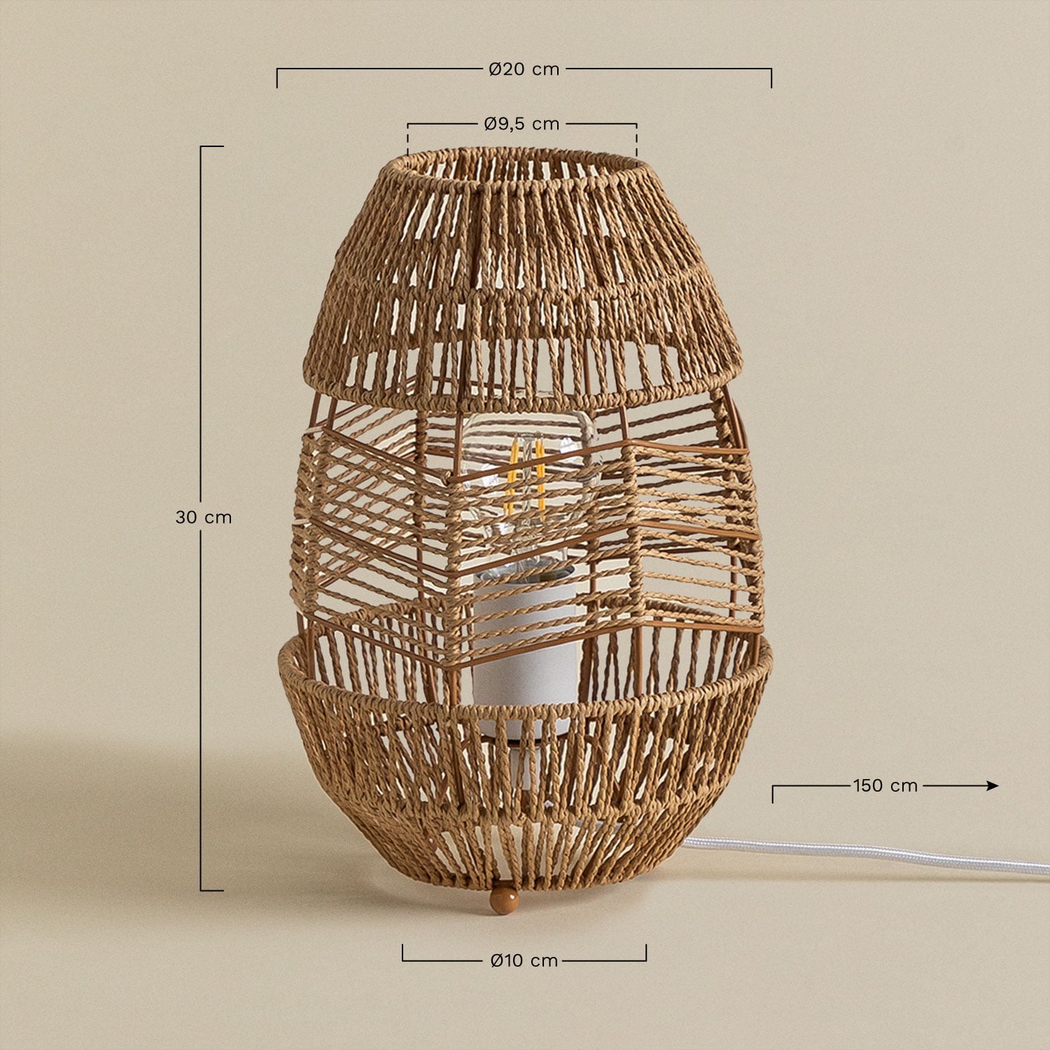 Braided Paper Table Lamp Menak, medidas