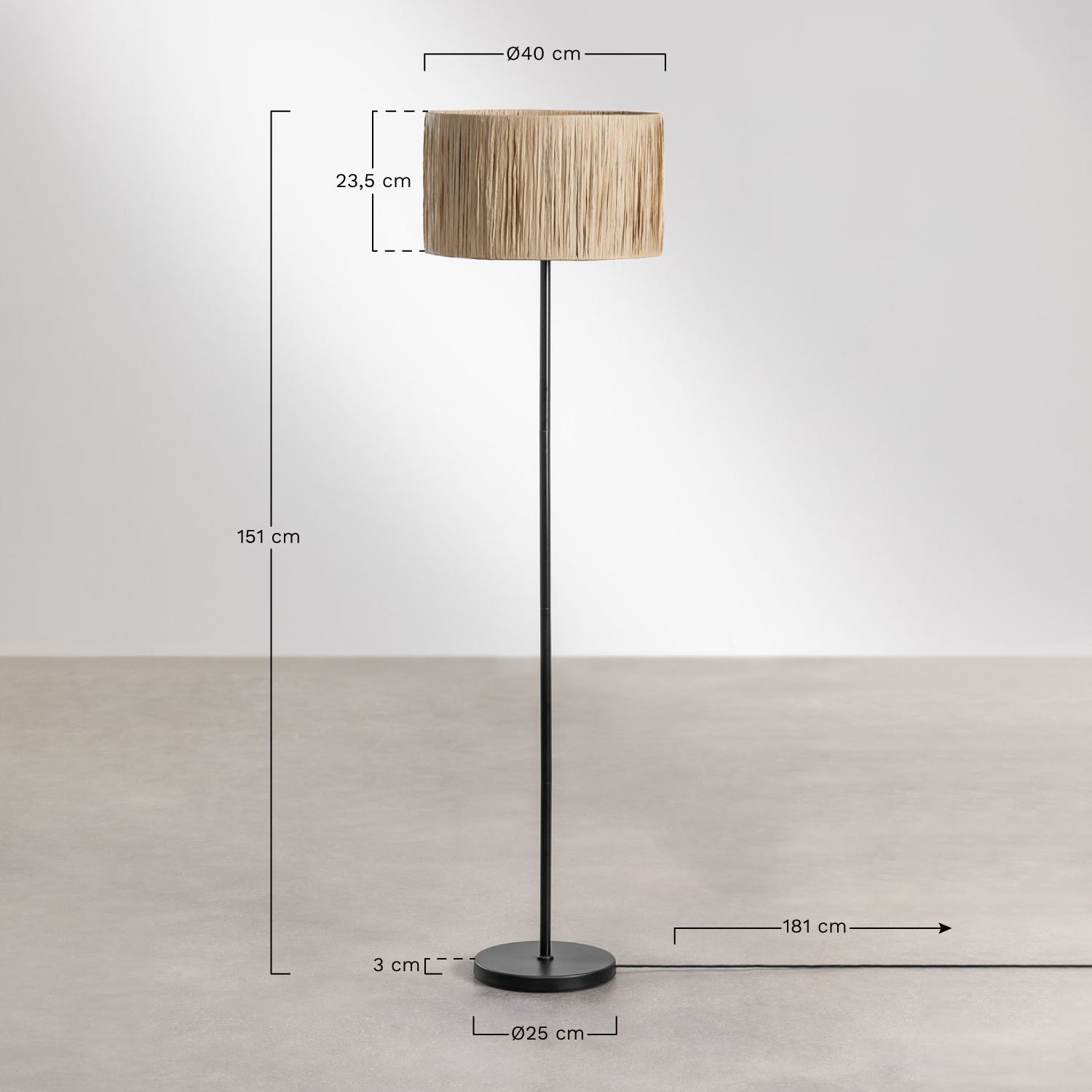 Casandra braided paper and iron floor lamp, medidas