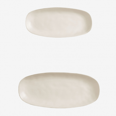Set Of 2 Belvere Stoneware Trays Gardenia White - Sklum