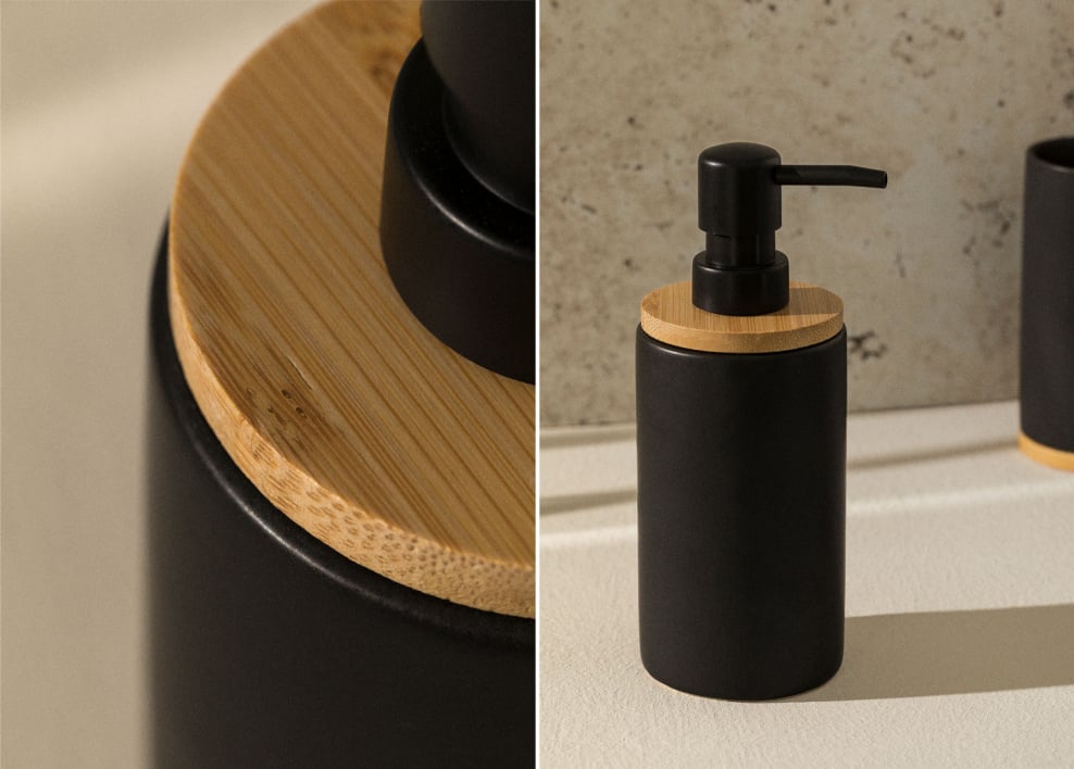 Elvan ceramic and bamboo soap dispenser