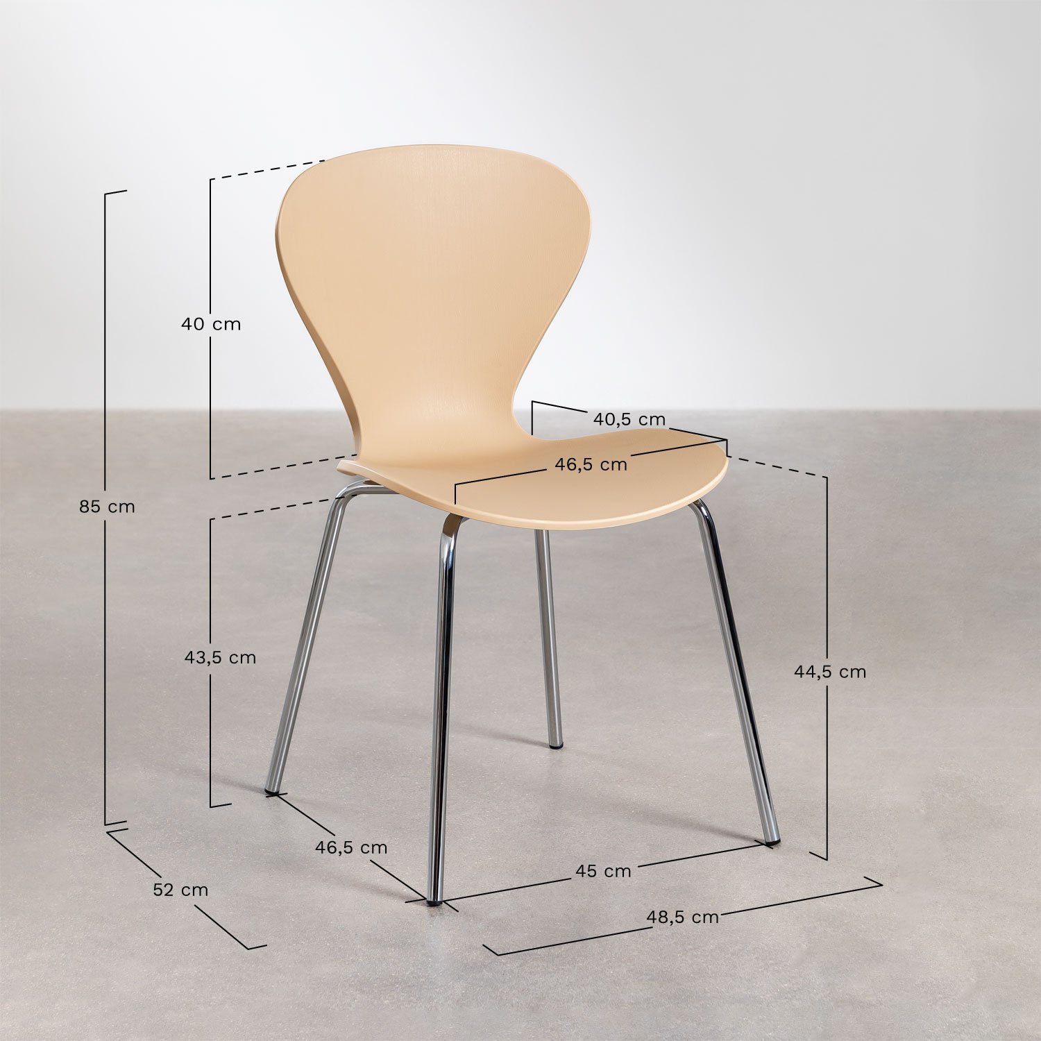 Uit pack of 4 stackable dining chairs, medidas