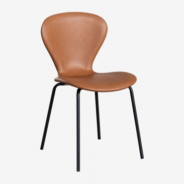 Stackable Dining Chair In Faux Leather Uit Camel & Black - Sklum