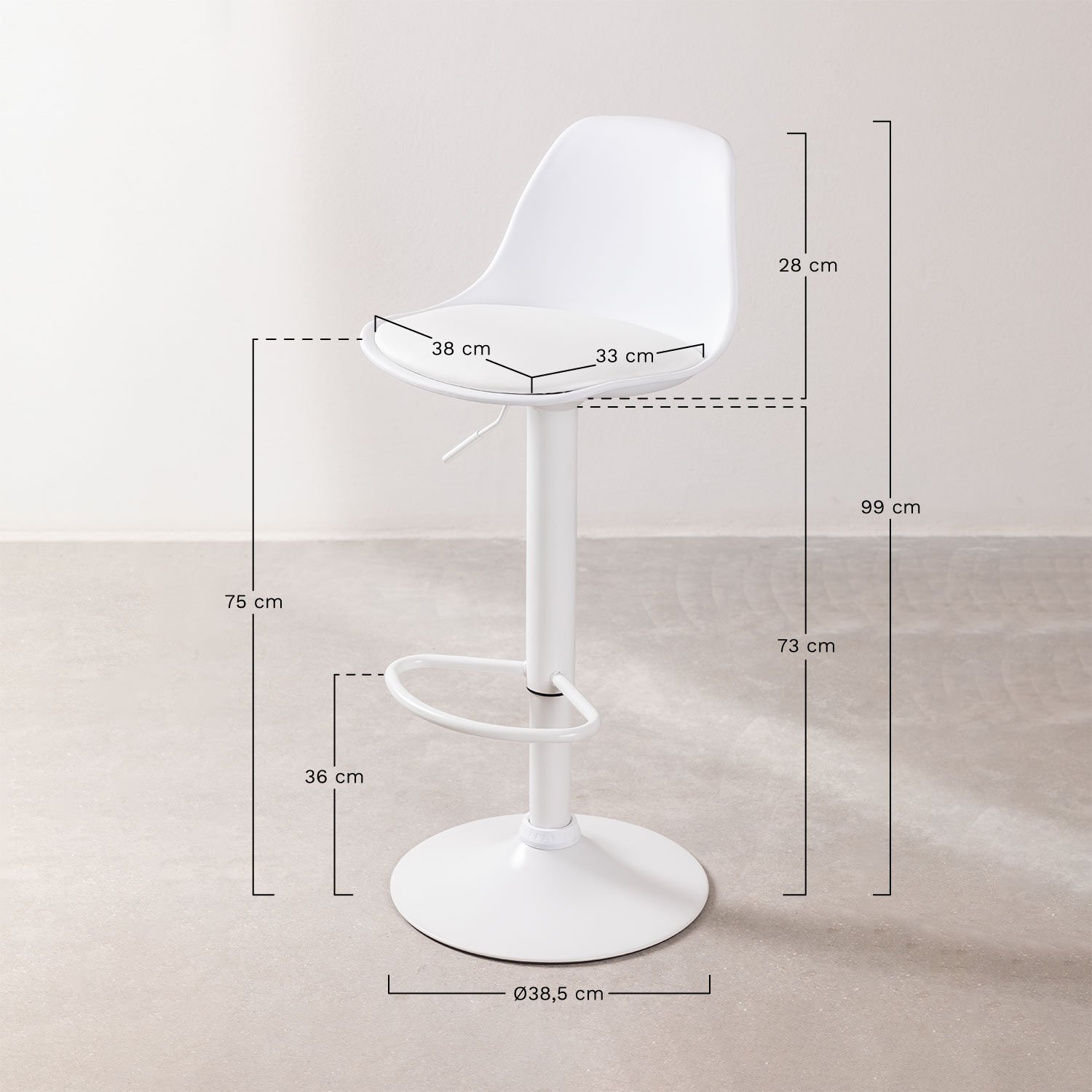 Nordic Adjustable High Stool, medidas