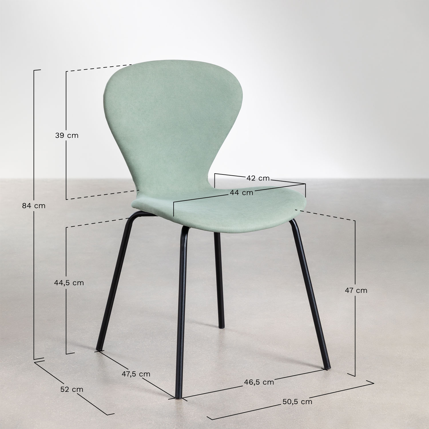 Pack of 4 Uit Upholstered Stackable Dining Chairs, medidas