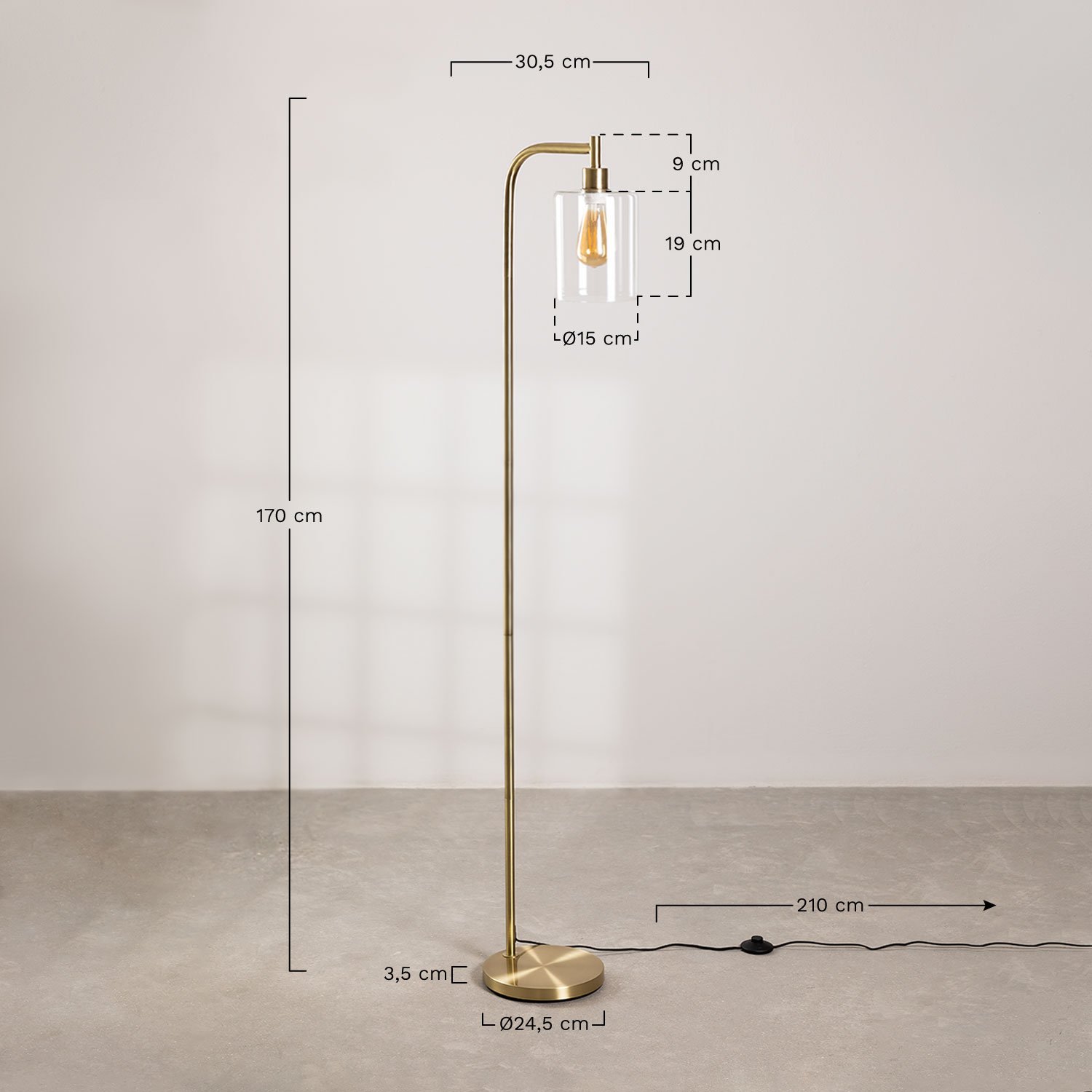 Ambe metal and glass floor lamp, medidas