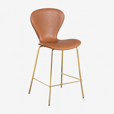 High Stool In Leatherette Uit Camel & ↑65 Cm & Golden - Sklum