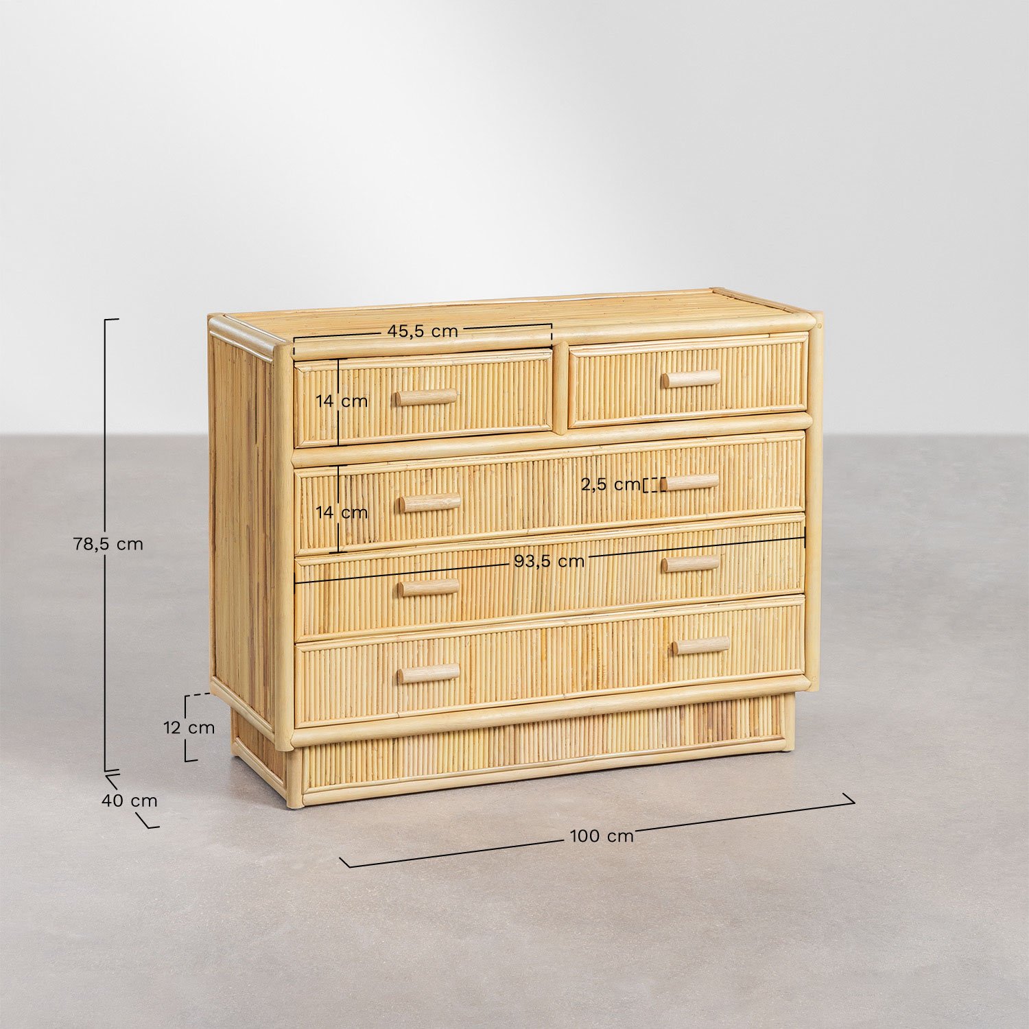 Chest of drawers in Leiremy Rattan     , medidas