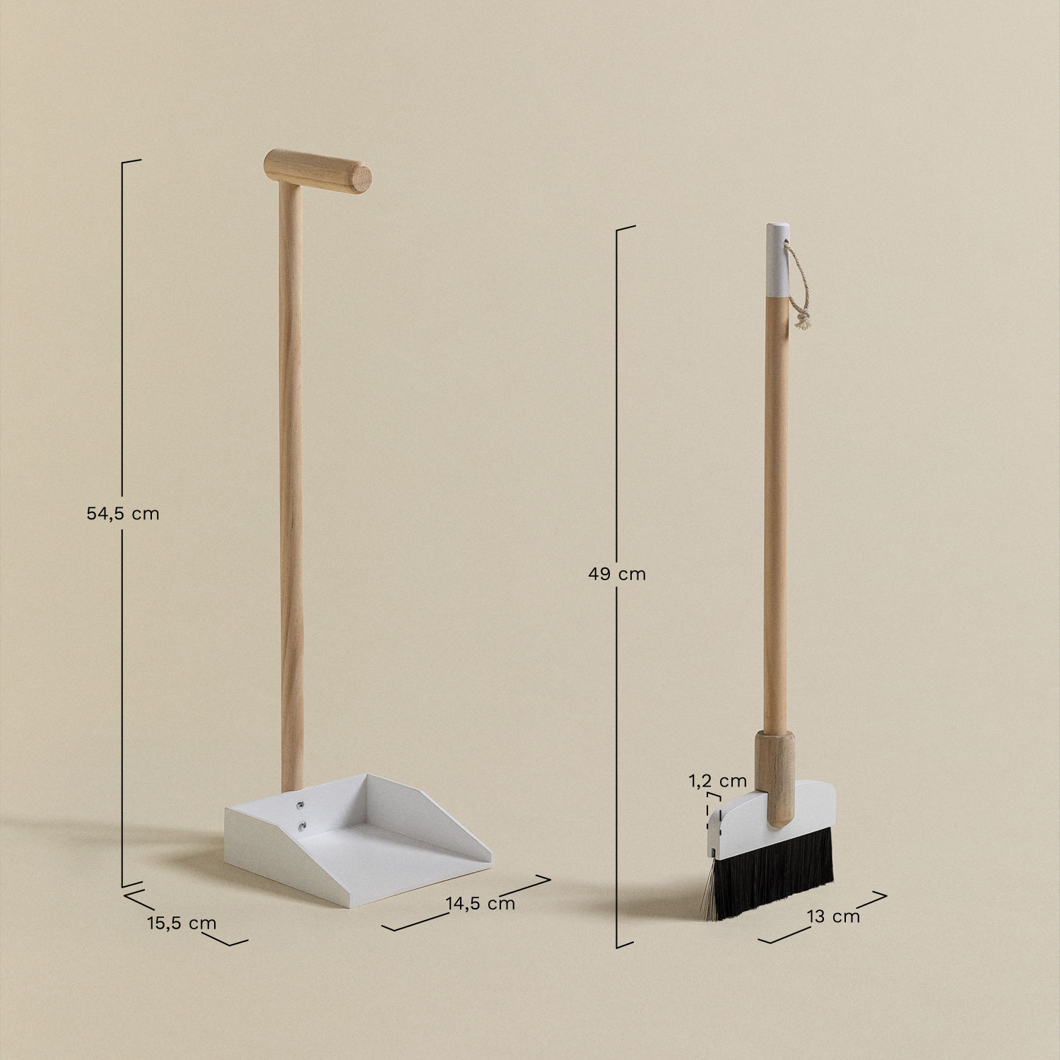 Edin Kids wooden broom and dustpan, medidas