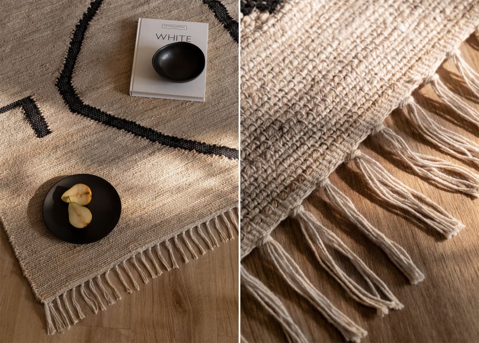 Rectangular rug 160x235 cm in jute and cotton Mireyla