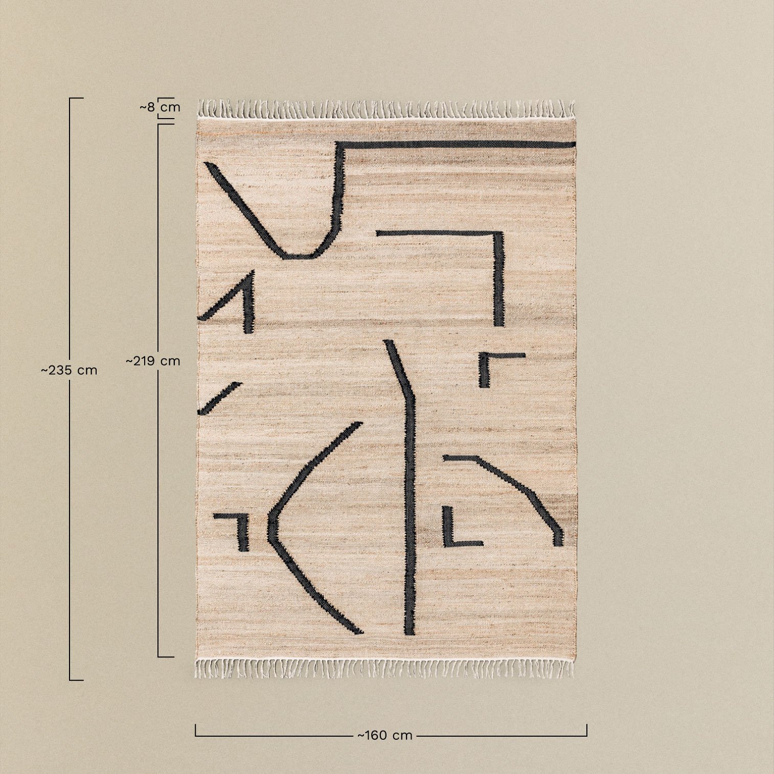 Jute and Cotton Rug 235x160 cm Mireyla, medidas