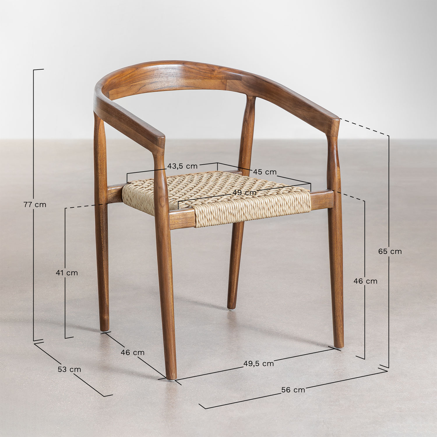 Pack of 4 Visby teak garden chairs, medidas