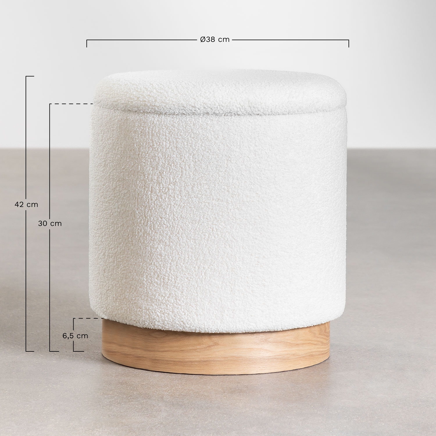 Mineyster shearling round storage pouffe, medidas