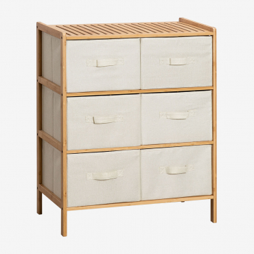 Double 65x35 Cm Bamboo Drawer Unit Nafan White - Natural Wood - Sklum