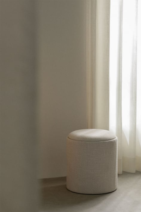 Berkeleni round upholstered pouf with tray and storage