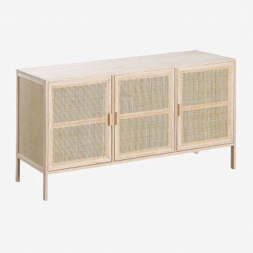 Reyna Sideboard 135x40 Cm In Rattan And Wood Brown Natural Wood - Sklum