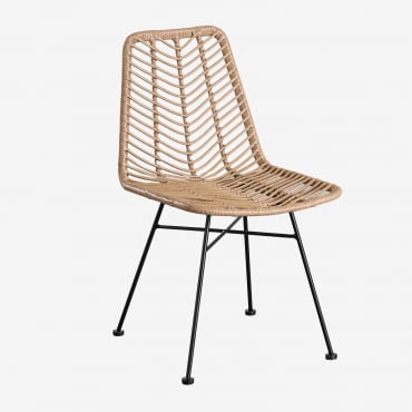 Pack Of 4 Gouda Natural Synthetic Rattan Garden Chairs Natural & Black & No Cushion - Sklum