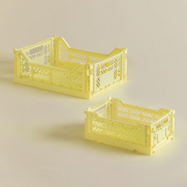 Set Of 2 Foldable And Stackable Plastic Boxes Doli Yellow - Sklum