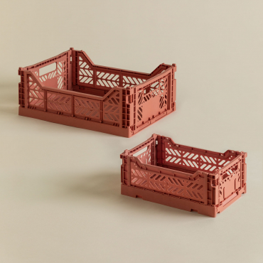 Set Of 2 Collapsible And Stackable Plastic Boxes Doli Terracota - Sklum