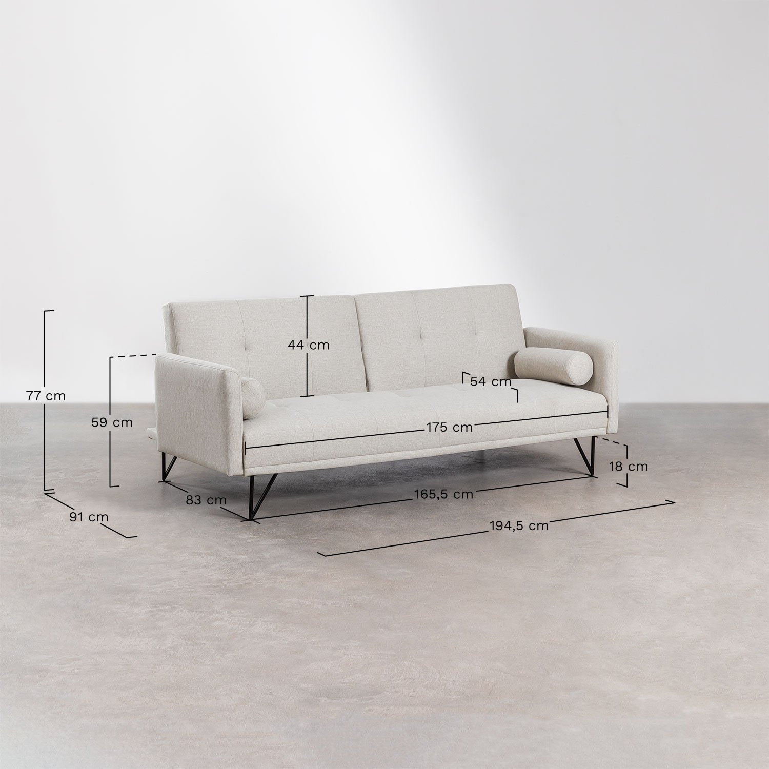 3-Seater Reclining Fabric Sofa Jehrd , medidas